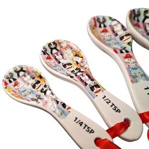 Cat Pet Portrait Measuring Spoons Kitty Meow Purr Cartoon Set Teaspoon Table